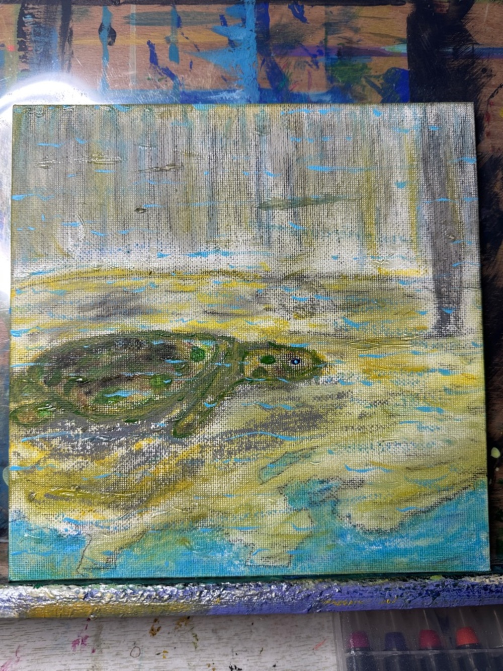 Abstract Turtle Canvas Art - Green & Blue Home Art